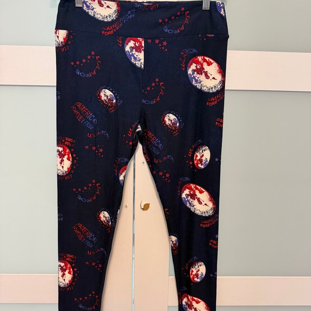 LuLaRoe Tall & Curvy America Forever Patriotic Leggings Red White Blue USA